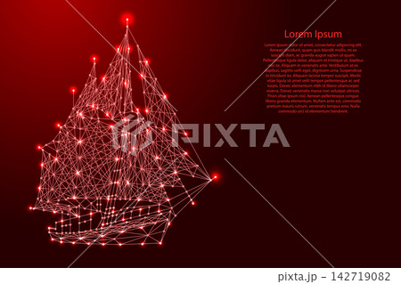 sailing ship from futuristic polygonal red lines and glowing stars for banner, poster, greeting card sailing ship from futuristic polygonal red lines and glowing stars for banner, poster, greeting card 142719082