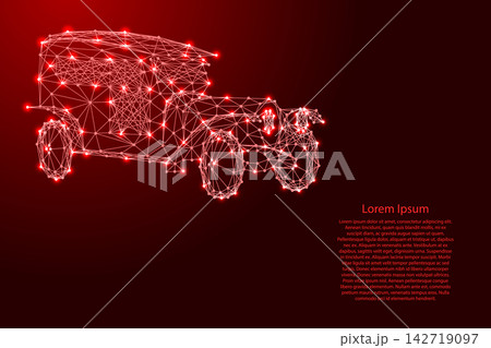 vintage retro car from futuristic polygonal red lines and glowing stars for banner, poster, greeting card 142719097