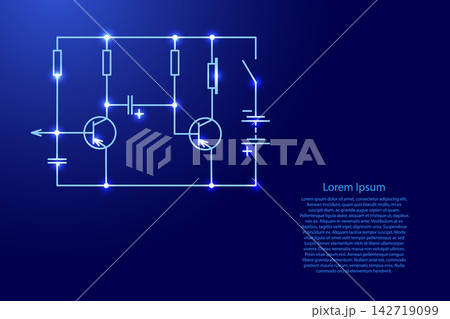 basic electrical diagram with radio components from blue lines and glowing stars basic electrical diagram with radio components from blue lines and glowing stars 142719099