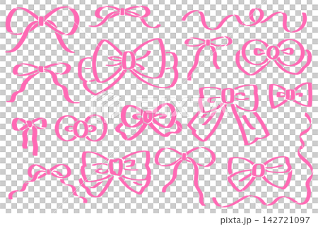A set of icons featuring a pink ribbon tied in a bow. A set of icons featuring a pink ribbon tied in a bow. 142721097