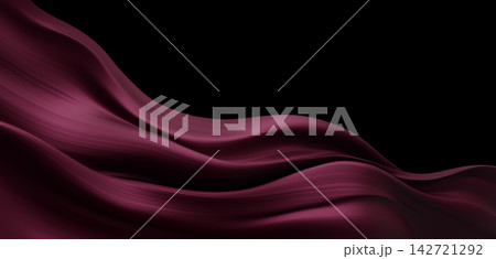 Burgundy silk fabric waving isolated on black background with copy space 3D render 142721292