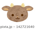 手描き 水彩 かわいい 茶色 ヤギ イラスト デフォルメ 素材 白背景 142721640