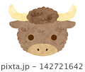 手描き 水彩 かわいい 茶色 ヤク イラスト デフォルメ 素材 白背景 142721642