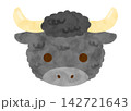 手描き 水彩 かわいい 黒色 ヤク イラスト デフォルメ 素材 白背景 142721643