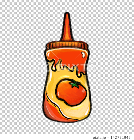 Color pencil cartoon illustration of isolated cute ketchup bottle design 142721945