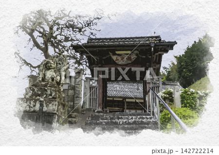 水彩画風 大東 普賢院 山門 島根県雲南市 水彩画風 大東 普賢院 山門 島根県雲南市 142722214