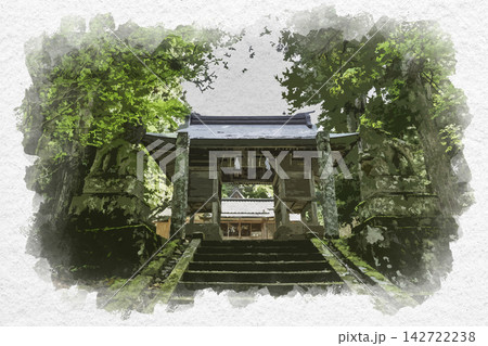 水彩画風 八雲 志多備神社 随身門 島根県松江市 水彩画風 八雲 志多備神社 随身門 島根県松江市 142722238