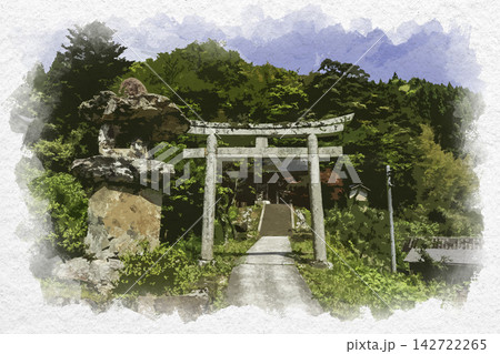 水彩画風 八雲 田村神社 金田大明神 鳥居 島根県松江市 水彩画風 八雲 田村神社 金田大明神 鳥居 島根県松江市 142722265
