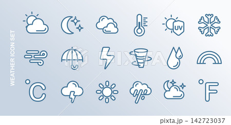 Weather icons, ui line art meteo symbols Weather icons, ui line art meteo symbols 142723037