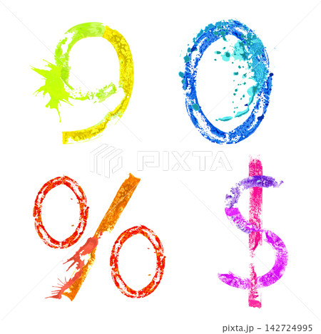Vector paint splash font 9,0 and signs Vector paint splash font 9,0 and signs 142724995
