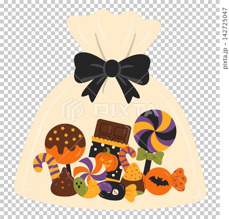 Halloween Candy Pouch Gift Bag Filled with Spooky Sweets Illustration 142725047