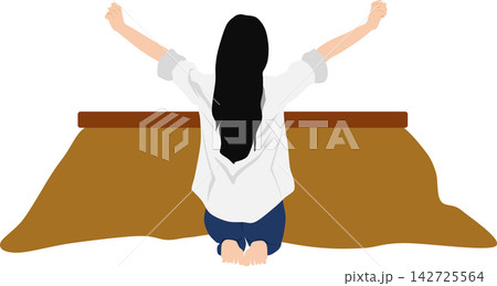こたつでうたた寝した女性のイラスト こたつでうたた寝した女性のイラスト 142725564