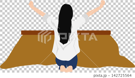 こたつでうたた寝した女性のイラスト こたつでうたた寝した女性のイラスト 142725564