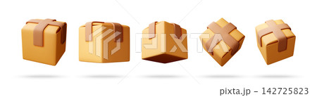 Five 3D rendered cartoonish yellow packages 142725823