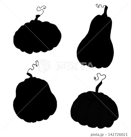 Autumn pumpkin silhouettes. Various shapes of natural vegetables. Simple black graphics hand-drawn in engraving style. Vector illustration of autumn berries. Outline drawing for Thanksgiving, cards. Autumn pumpkin silhouettes. Various shapes of natural vegetables. Simple black graphics hand-drawn in engraving style. Vector illustration of autumn berries. Outline drawing for Thanksgiving, cards. 142726021