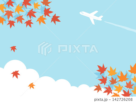 秋の紅葉と青空と飛行機、旅行の背景 142726208