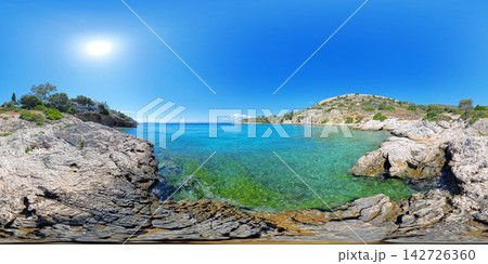 Rocky Aegean Sea Coast Near Athens, Greece, 360 VR Photo 8K Rocky Aegean Sea Coast Near Athens, Greece, 360 VR Photo 8K 142726360