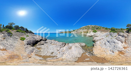 Rocky Aegean Sea Coast Near Athens, Greece, 360 VR Photo 8K Rocky Aegean Sea Coast Near Athens, Greece, 360 VR Photo 8K 142726361