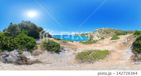 Rocky Aegean Sea Coast Near Athens, Greece, 360 VR Photo 8K Rocky Aegean Sea Coast Near Athens, Greece, 360 VR Photo 8K 142726364