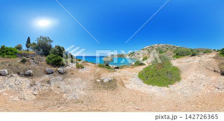 Rocky Aegean Sea Coast Near Athens, Greece, 360 VR Photo 8K Rocky Aegean Sea Coast Near Athens, Greece, 360 VR Photo 8K 142726365