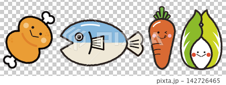 新鮮食材的可愛角色插畫:肉類、魚類和蔬菜套裝 新鮮食材的可愛角色插畫:肉類、魚類和蔬菜套裝 142726465