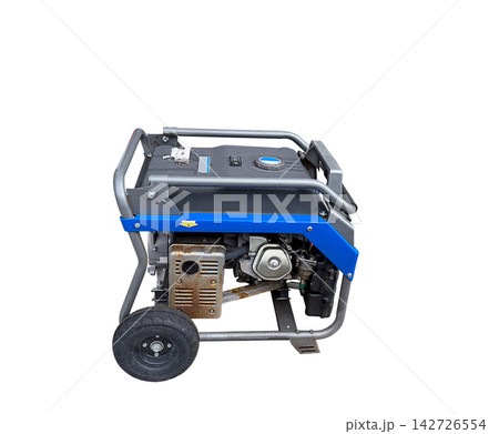 Portable gasoline generator isolated for emergency electricity backup during outage, blackout, accident, failure crisis. Portable gasoline generator isolated for emergency electricity backup during outage, blackout, accident, failure crisis. 142726554