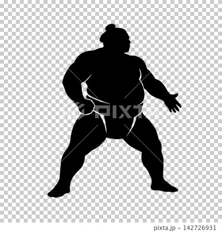 Black silhouette of a sumo wrestler preparing for a match. Black silhouette of a sumo wrestler preparing for a match. 142726931