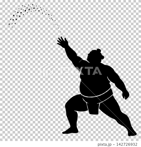 A silhouette of a sumo wrestler performing the traditional sumo ritual of throwing salt high into the air. A silhouette of a sumo wrestler performing the traditional sumo ritual of throwing salt high into the air. 142726932