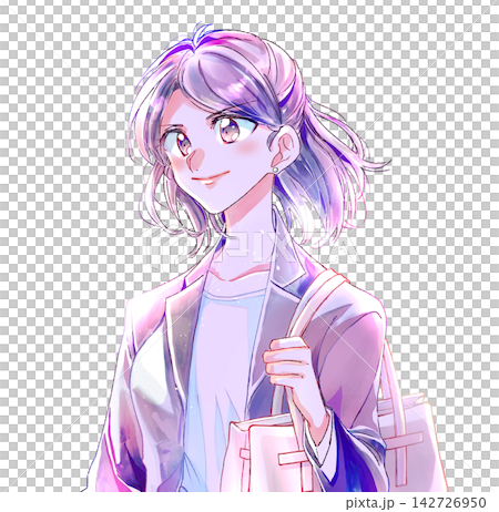 A positive-looking woman in a suit; a working professional; backlit. A positive-looking woman in a suit; a working professional; backlit. 142726950