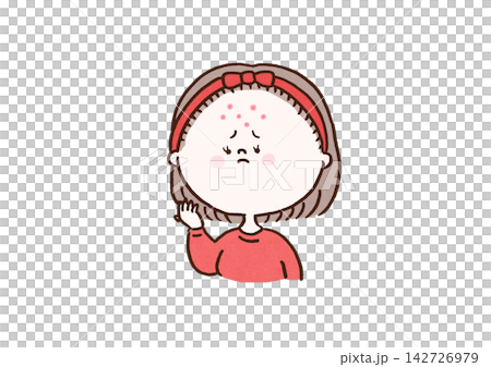 おでこに思春期ニキビができて悩んでいる女の子(Tゾーン・肌荒れ) おでこに思春期ニキビができて悩んでいる女の子(Tゾーン・肌荒れ) 142726979