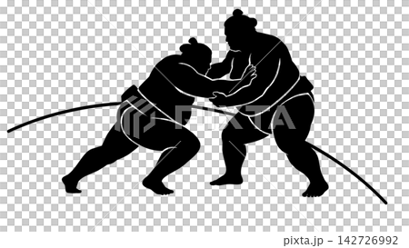 相手を崩して攻める力士の相撲シルエット 142726992