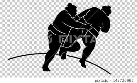 相撲選手透過破壞對手平衡來發動攻擊,其身影清晰可見。 相撲選手透過破壞對手平衡來發動攻擊,其身影清晰可見。 142726993