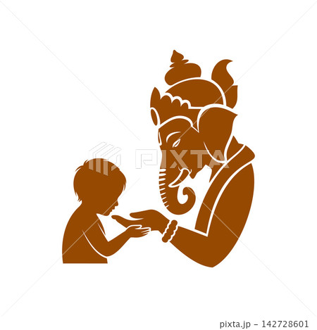 Lord Ganesha blessing a little child illustration Lord Ganesha blessing a little child illustration 142728601