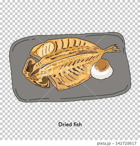 Illustration of dried horse mackerel. Ingredients: dried horse mackerel (a specialty of Odawara) and grated daikon radish. Illustration of dried horse mackerel. Ingredients: dried horse mackerel (a specialty of Odawara) and grated daikon radish. 142728617