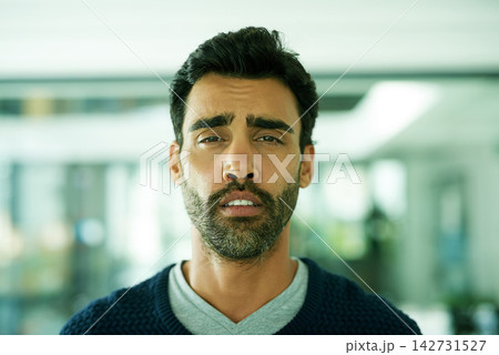Sick man, portrait and fever with allergies, flu or cold in burnout, fatigue or depression at office. Male person or tired employee with illness, virus or sinus in stress or anxiety at workplace Sick man, portrait and fever with allergies, flu or cold in burnout, fatigue or depression at office. Male person or tired employee with illness, virus or sinus in stress or anxiety at workplace 142731527