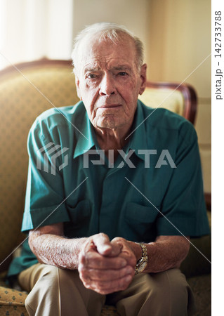 Nursing home, senior and portrait of man, retirement and thinking in living room, recovery and healthcare of person. House, lounge and patient of Alzheimers, mental health and hope for treatment Nursing home, senior and portrait of man, retirement and thinking in living room, recovery and healthcare of person. House, lounge and patient of Alzheimers, mental health and hope for treatment 142733788