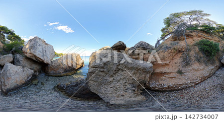 Rocky Aegean Sea Coast Near Athens, Greece, 360 VR Photo 8K 142734007