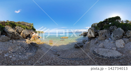 Rocky Aegean Sea Coast Near Athens, Greece, 360 VR Photo 8K Rocky Aegean Sea Coast Near Athens, Greece, 360 VR Photo 8K 142734013