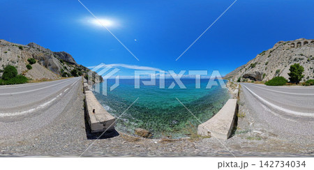 Rocky Aegean Sea Coast Near Athens, Greece, 360 VR Photo 8K 142734034