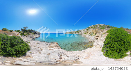 Rocky Aegean Sea Coast Near Athens, Greece, 360 VR Photo 8K Rocky Aegean Sea Coast Near Athens, Greece, 360 VR Photo 8K 142734038