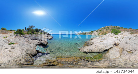 Rocky Aegean Sea Coast Near Athens, Greece, 360 VR Photo 8K Rocky Aegean Sea Coast Near Athens, Greece, 360 VR Photo 8K 142734044