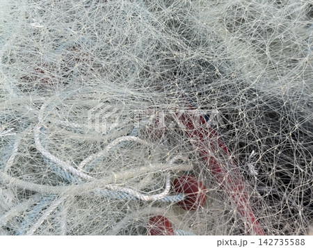 Abstract tangled white fibers creating a dense textured background with subtle red and blue accents Abstract tangled white fibers creating a dense textured background with subtle red and blue accents 142735588