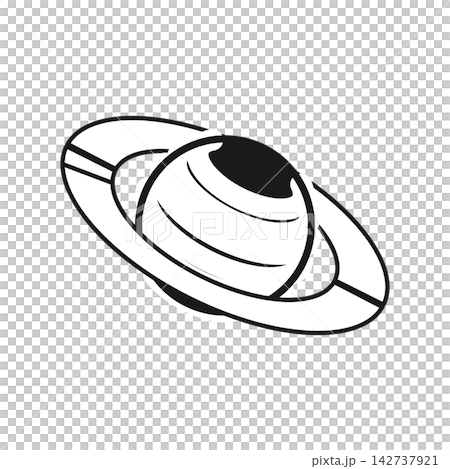 描繪太空中土星的剪影圖示。 描繪太空中土星的剪影圖示。 142737921