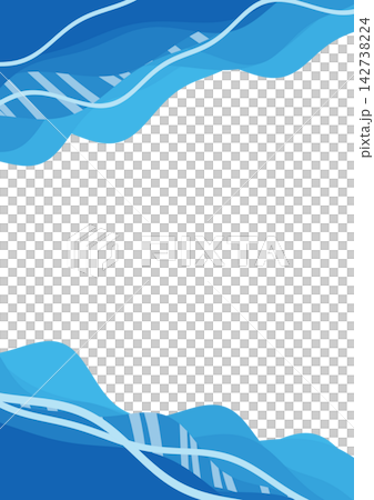 充滿活力的藍色條帶邊框，帶有重疊的波浪和斜向流動的對角線 [垂直版] 142738224
