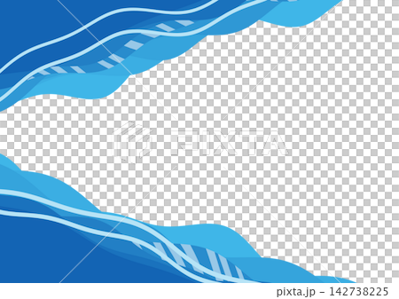 充滿活力的藍色條帶邊框，上面有重疊的波浪和斜向流動的對角線[水平] 142738225