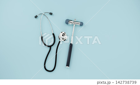 Top View Medical Stethoscope and Buck Reflex Hammer Set with Right Copy Space Top View Medical Stethoscope and Buck Reflex Hammer Set with Right Copy Space 142738739