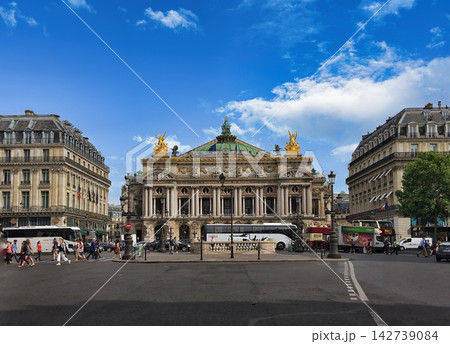 Palais Garnier Opera House in Paris, France under a blue sky with clouds Palais Garnier Opera House in Paris, France under a blue sky with clouds 142739084