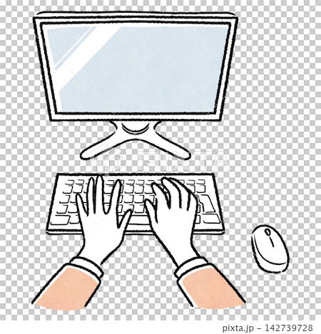 A female office worker's hands working on a desktop computer A female office worker's hands working on a desktop computer 142739728