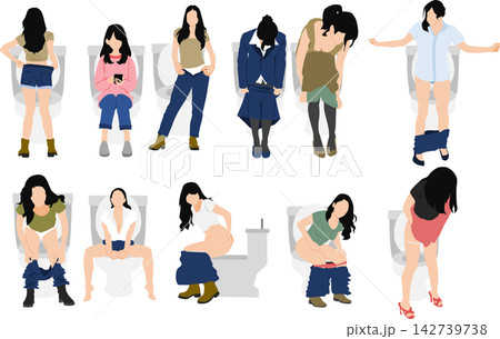 トイレに行く女性のイラスト トイレに行く女性のイラスト 142739738