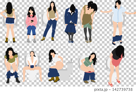 トイレに行く女性のイラスト トイレに行く女性のイラスト 142739738